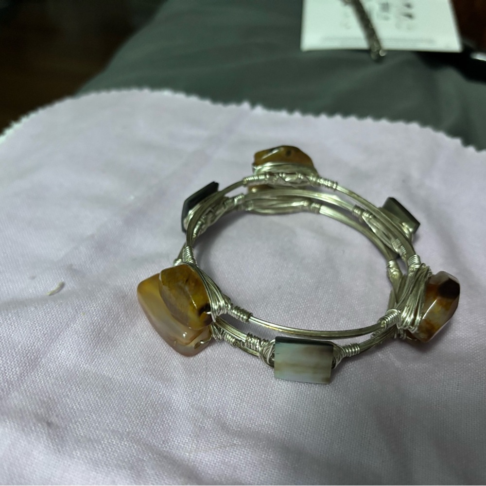 Artisan Silver and Brown Gemstone Bracelet